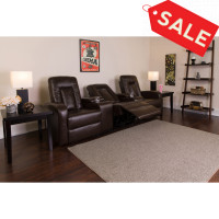 Flash Furniture Three Seater Brown Leather Home Theater Recliner with Storage Consoles BT-70259-3-BRN-GG